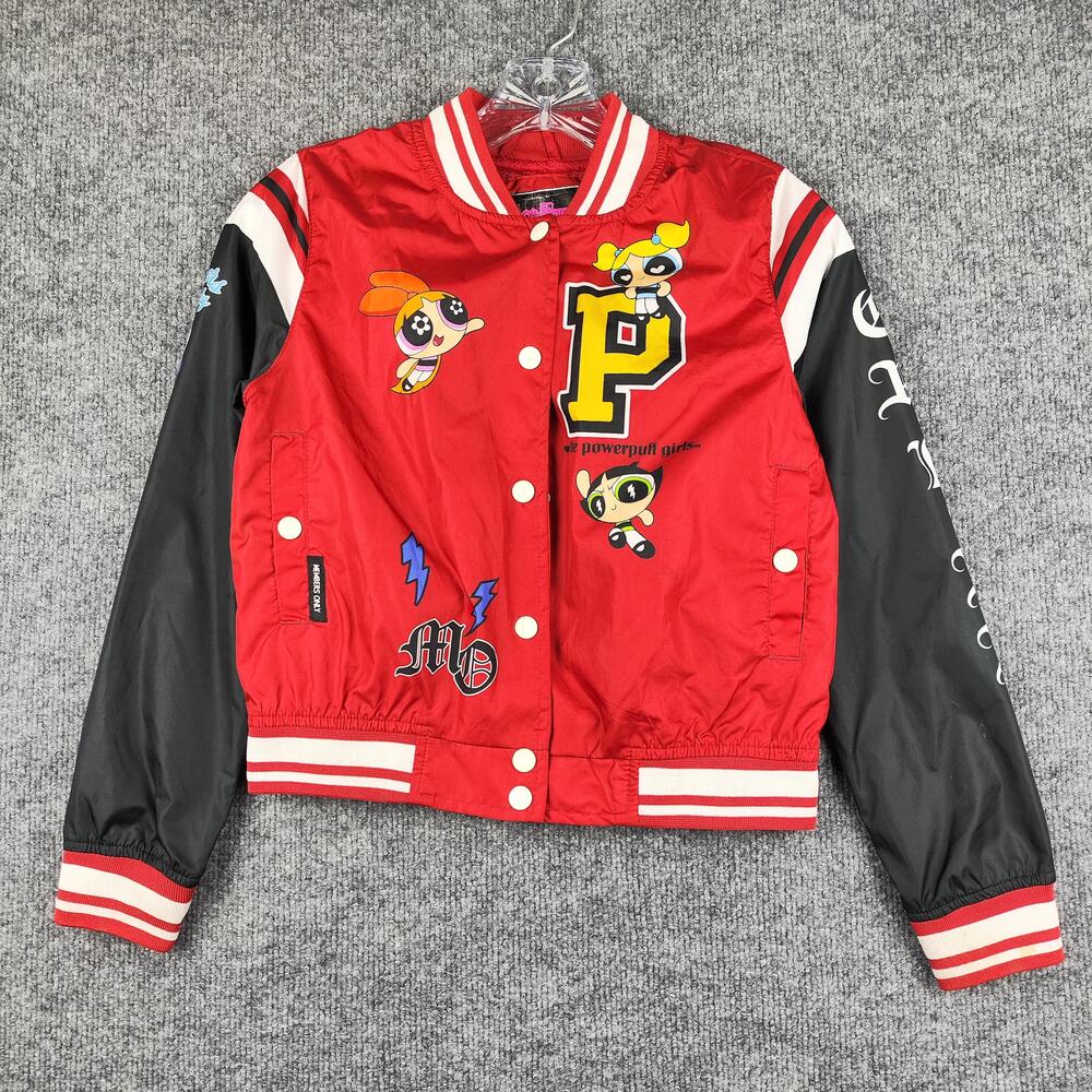 Members Only Jacket Girls 10/12 Red Powerpuff Girls Varsity Snap Graphic Bomber